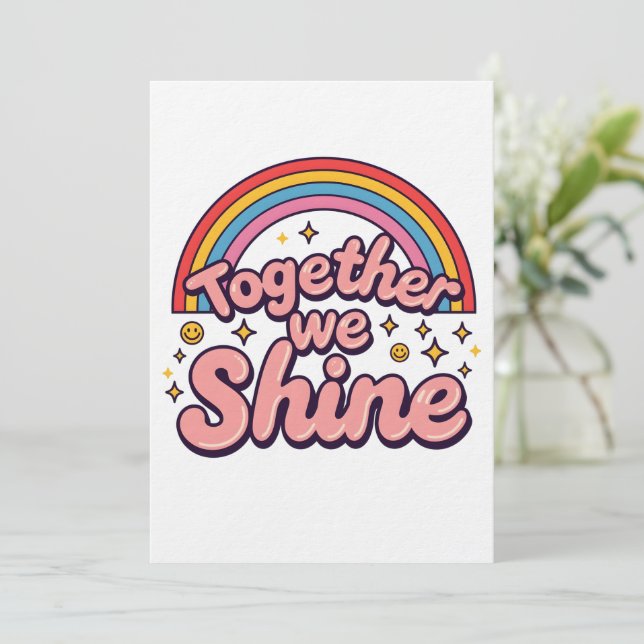 Together We Shine – Rainbow Retro Pride Quote Invitation (Standing Front)