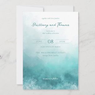 Together with their families Serene Teal Blue-Wate Invitation