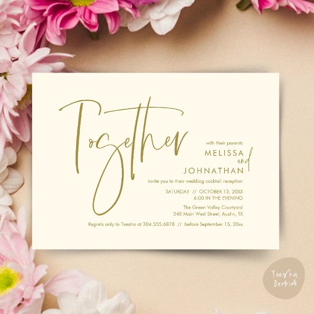 Together with their parents, Wedding Reception Invitation (Together with their parents, Wedding Reception Invitation Card PDF Modern clean Yellow Gold)