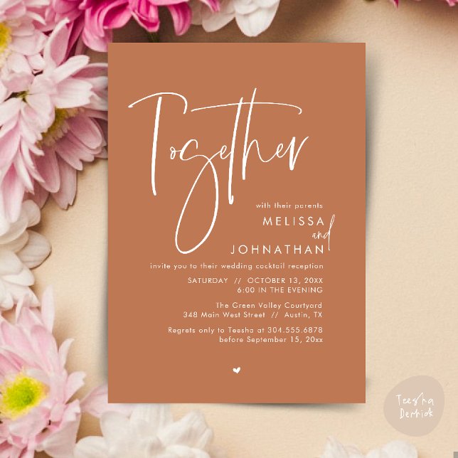 Together with their parents, Wedding Reception Invitation (Together with their parents, Wedding Reception Invitation Card PDF Modern clean Copper Brown)