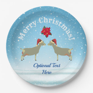 Toggenburg Dairy Goat Christmas in the snow Paper Plate