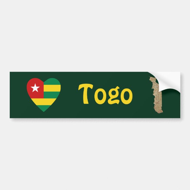 Togo Flag Heart + Map Bumper Sticker (Front)