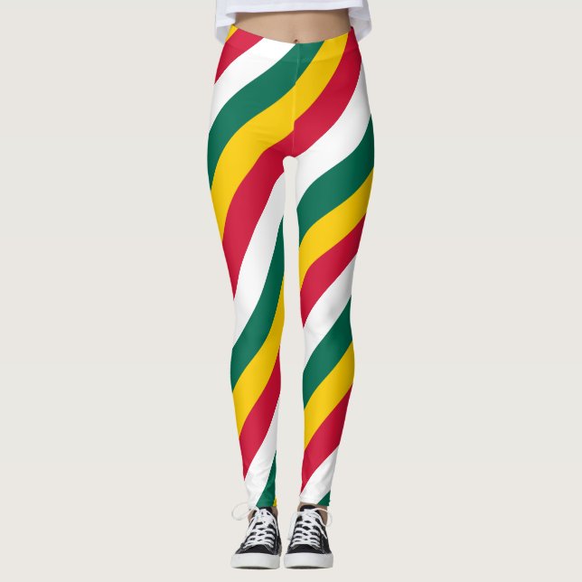 Togo National Flag Colours Diagonal Striped Leggings (Front)