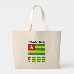 Togo Togolese Flag Black Personalisation Large Tote Bag