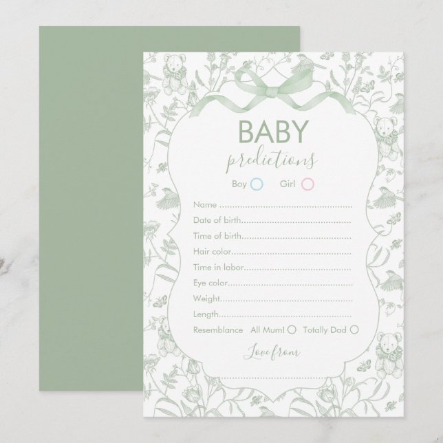 Toile Baby Predictions Baby shower card (Front/Back)