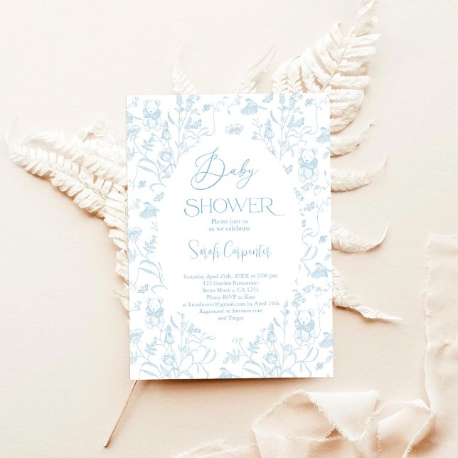 Toile Bear Baby Shower Boy Invitation (Creator Uploaded)