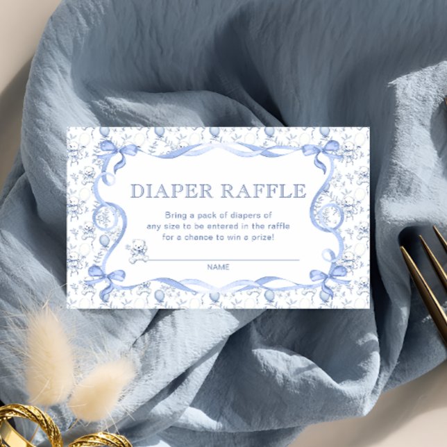 Toile Bear Baby Shower Diaper Raffle Tickets Enclosure Card (Creator Uploaded)