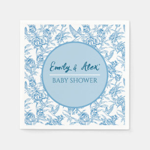 Toile bird and floral Custom Name Baby Shower I Do Napkin