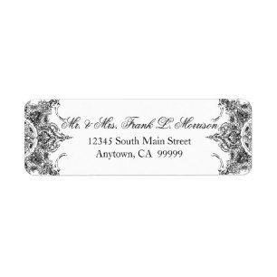 Toile Black n White Damask Swirl Wedding Labels
