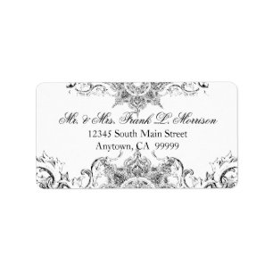 Toile Black n White Damask Swirl Wedding Labels