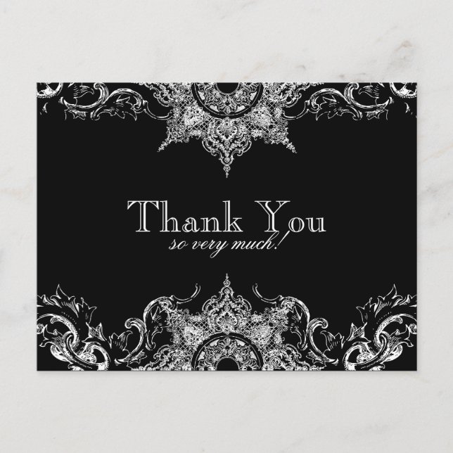 Toile Black n White Damask Thank You Note Postcard (Front)