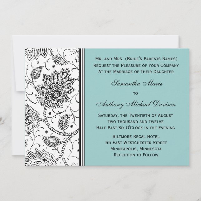 Toile Blue and White Wedding Invitations (Front)