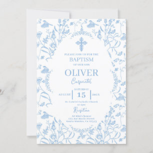 Toile Blue Baptism Invitation
