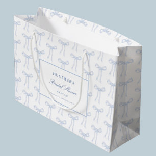 Toile Blue Bow Tying The Knot Blue Bridal Shower Large Gift Bag
