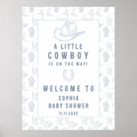 Toile Blue Cowboy Welcome baby shower