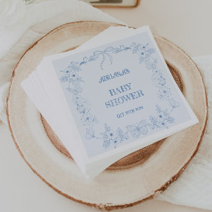 Toile Botanical French Boy Dusty Blue Baby Shower  Napkin