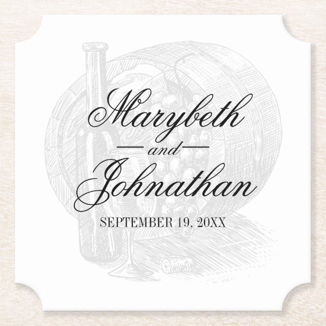 Toile & Calligraphy Editable Wedding Paper Coaster (Front)