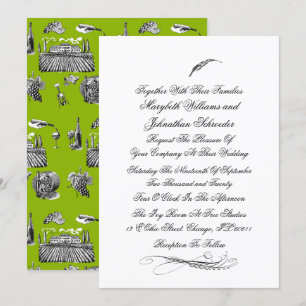 Toile & Calligraphy Flourish Wedding Invitation