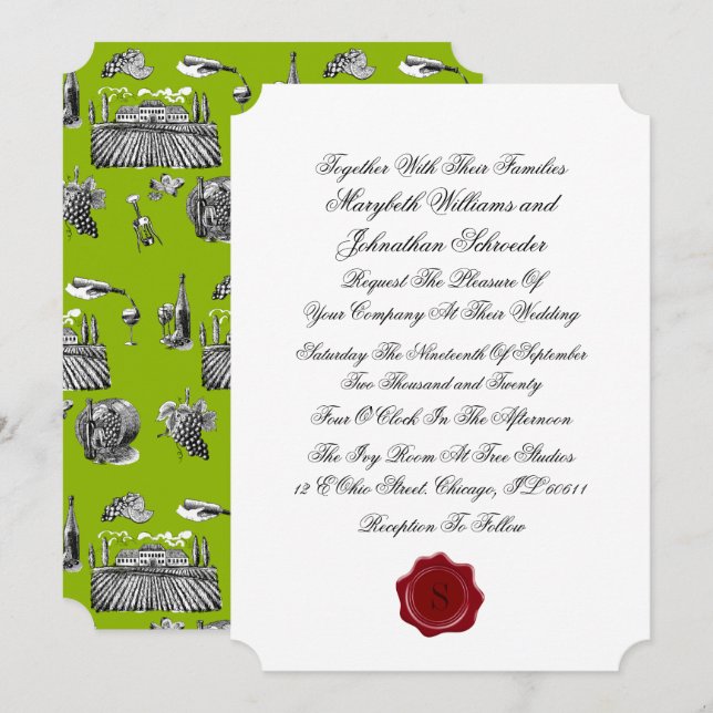Toile & Calligraphy Monogram Wedding Invitation (Front/Back)
