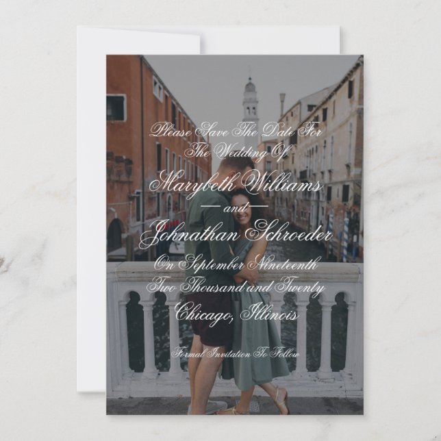 Toile & Calligraphy Save The Date Photo Card (Front)