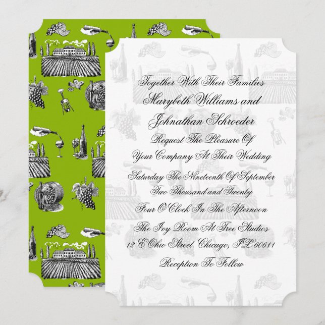 Toile & Calligraphy Wedding Invitation Card (Front/Back)