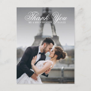 Toile & Calligraphy Wedding Photo Postcard