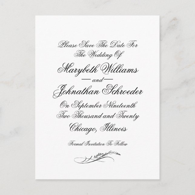 Toile & Calligraphy Wedding Save The Date Postcard (Front)