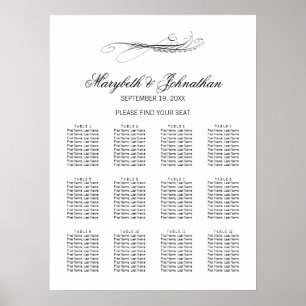 Toile & Calligraphy Wedding Seating Chart Poster