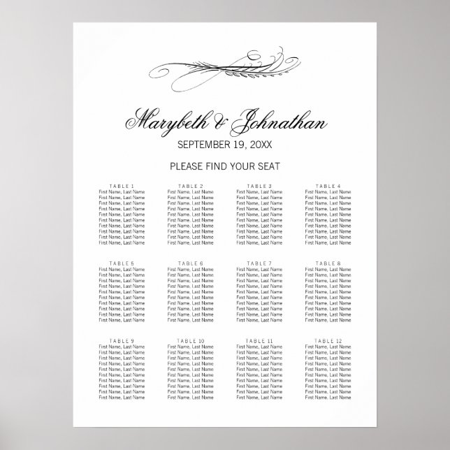 Toile & Calligraphy Wedding Seating Chart Poster (Front)