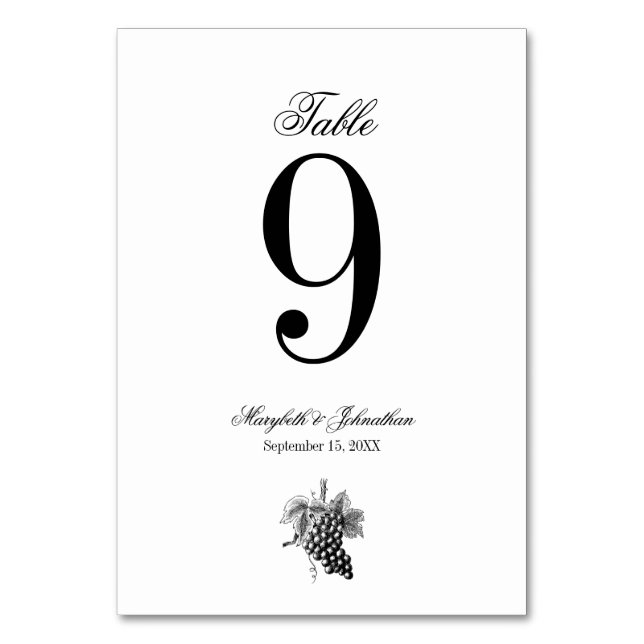 Toile & Calligraphy Wedding Table Number Card (Front)