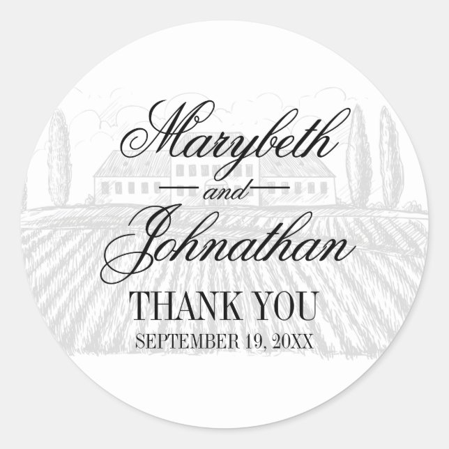 Toile & Calligraphy Wedding Thank You Sticker (Front)