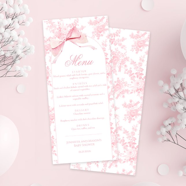 Toile Chic Floral Boho Arch Bow Baby Girl Shower Menu (Creator Uploaded)