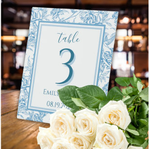 Toile Chinoiserie French Blue Table Number Pedestal Sign
