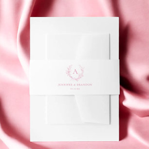 Toile Chinoiserie Pink Monogram Wedding Invitation Belly Band