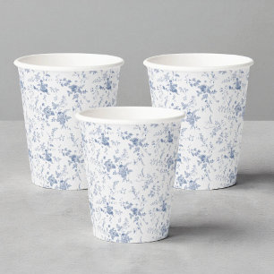 Toile Chinoiserie Vintage Floral Blue Wedding Paper Cups