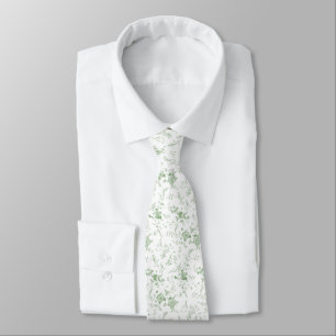 Toile Chinoiserie Vintage Floral Green  Tie