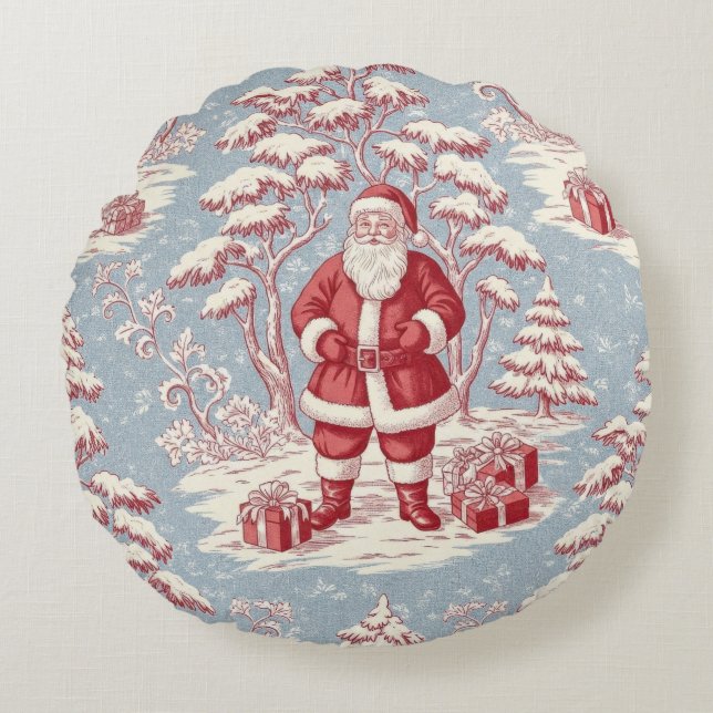 Toile Christmas  Round Cushion (Front)