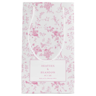Toile Classic Vintage Floral Pink Wedding Small Gift Bag