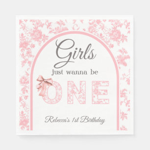 Toile Coquette Pink Bow Girl First 1st Birthday Napkin