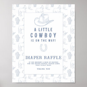 Toile Cowboy baby shower - Diaper raffle  Poster