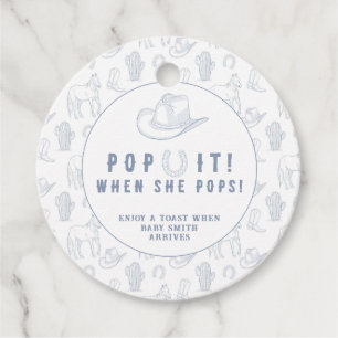 Toile Cowboy POP IT! Baby Shower  Favour Tags