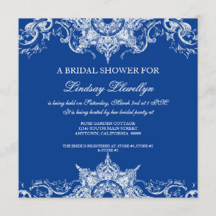 Toile Damask Swirl Bridal Shower Royal Blue Invitation