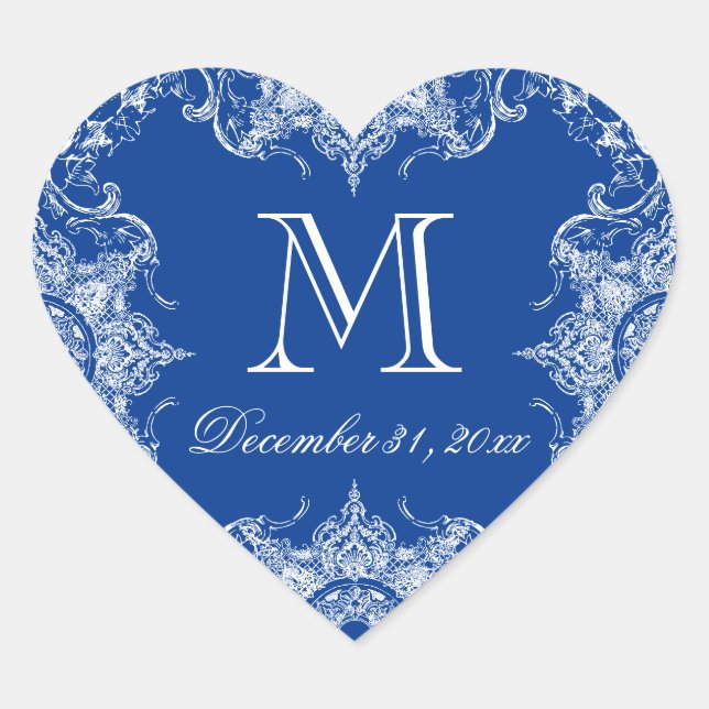 Toile Damask Swirl Matching Sticker Royal Blue (Front)