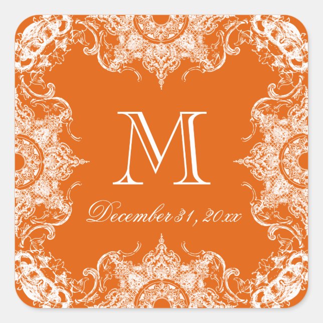 Toile Damask Swirl Matching Sticker- Tangerine Square Sticker (Front)