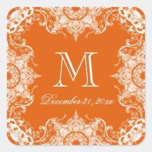 Toile Damask Swirl Matching Sticker- Tangerine Square Sticker