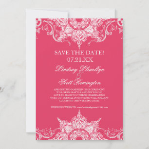 Toile Damask Swirl Save the Dates Hot Pink Invitation