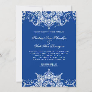 Toile Damask Swirl Wedding Invite Royal Blue
