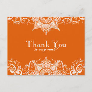 Toile Damask Thank You Note Postcard- Tangerine Postcard