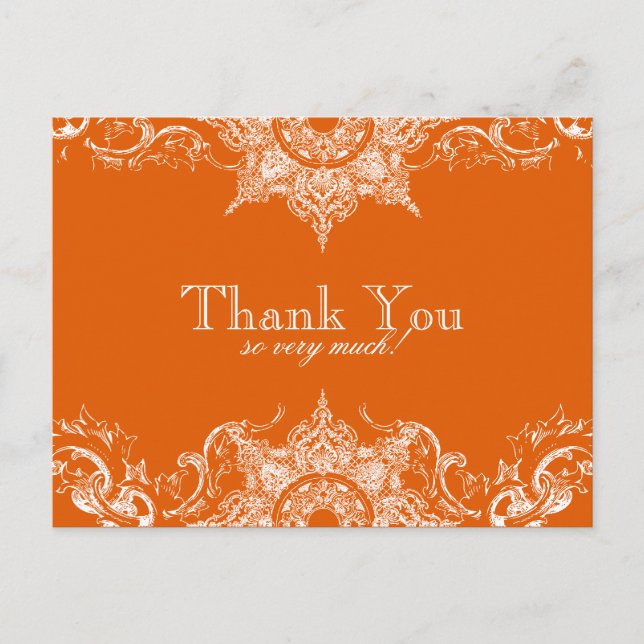 Toile Damask Thank You Note Postcard- Tangerine Postcard (Front)
