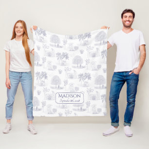 Toile de Jouy Baby Blanket with Name Birth Date